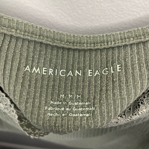 American Eagle Cropped Lace Top Green Medium - Picture 2 of 4